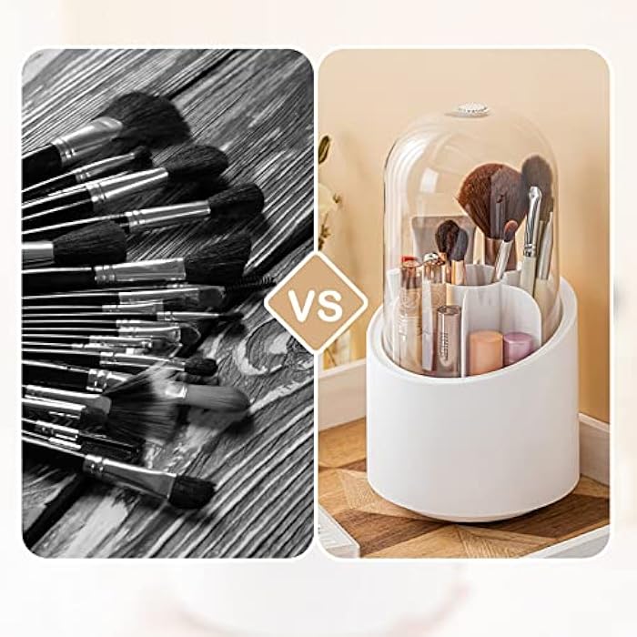 OWAYOTO Makeup Brush Holder with Lid, Rotatable Clear Acrylic Makeup Brush Organiser Cup 24cm Height, Makeup Container Storage - Image 5